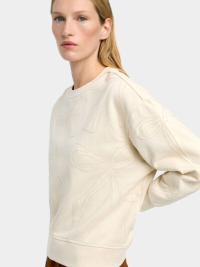 Embroidered Bow Cotton Sweatshirt – White