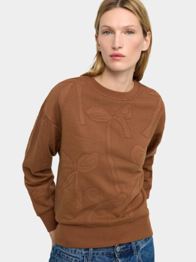 Embroidered Bow Cotton Sweatshirt – Brown