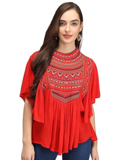IB STYLES Women's Rayon Embroidered Regular Fit Tops Short Kurti