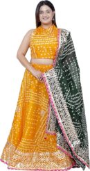 PAHNAVA Bandhani Print Stitched Kota Doria Gota Patti Work Traditional Ethnic Lehenga Choli with Dup