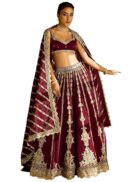 TRENDMALLS Women Art Silk Semi Stitched Embroidery With Golden Sequin Work Lehenga Choli With Dupatt