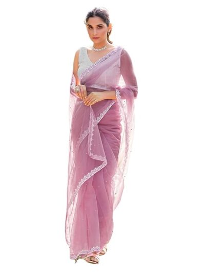 Women's Net Pearl Work Saree With Unstitched Blouse Piece
