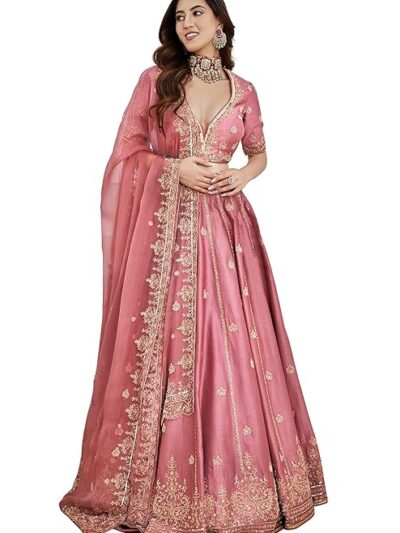 TRENDMALLS Women's Satin Embroidery Sequence Work Lehenga Choli Set with Dupatta For Women SemiS