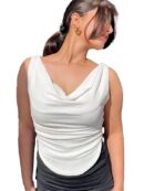 Istyle Can Women's Solid/Plain Asymmetric Hem Stretchable Draped Crop Top. Sleeveless, Single Sh