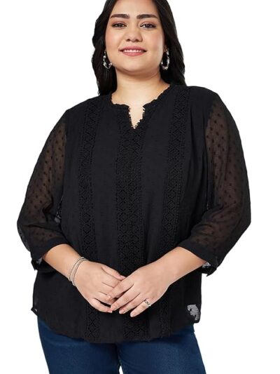 Honey Curvytude by Pantaloons Women's Dobby Regular Fit Top