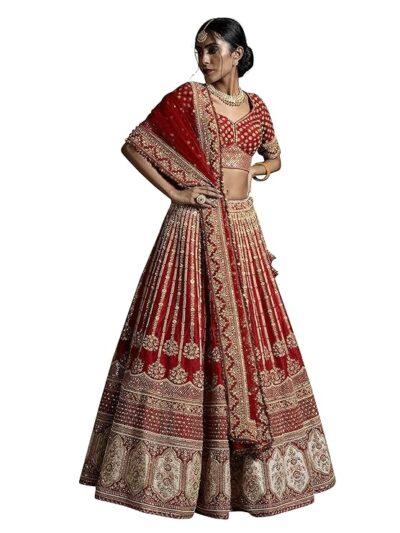 TRENDMALLS Women's Satin Embroidery Sequence Work Lehenga Choli Set with Dupatta For Women SemiS