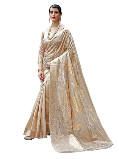 Women's Cotton Silk Botanical Woven Design Saree With Unstitched Blouse Piece