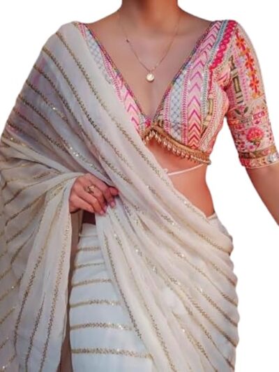 Georgette Saree for Women with Embroidered Blouse Piece | Soft Silk Saree for Women