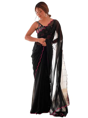 Women's Georgette Solid Saree With Unstitched