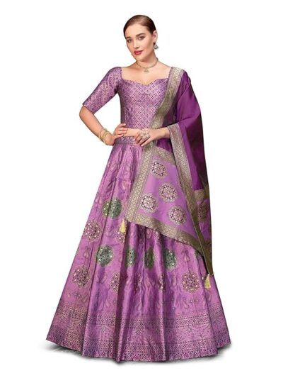 PURVAJA Women's Kanjiwaram Semi-Stitched Lehenga choli