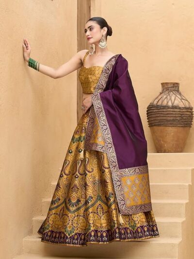 PURVAJA Women's Kanjiwaram Semi-Stitched Lehenga choli