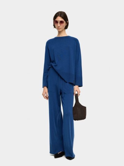 Pyjama-Style Pants with Front Pockets – Blue