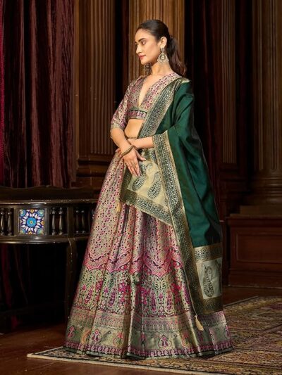 PURVAJA Women's Kanjiwaram Semi-Stitched Lehenga choli