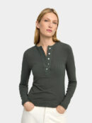 Ribbed Button-Front Long Sleeve T-Shirt – Khaki