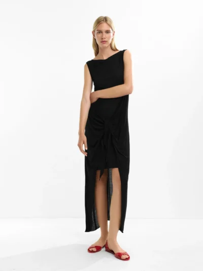 Black Bow-Front Sleeveless Maxi Dress