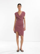 Bordeaux Draped Asymmetric Mini Dress