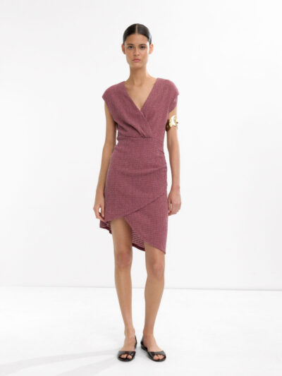 Bordeaux Draped Asymmetric Mini Dress