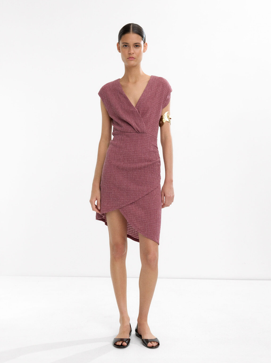 Bordeaux Draped Asymmetric Mini Dress