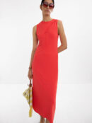 Red Fitted Wrap-Detail Maxi Dress