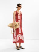 Printed Shell-Detail V-Neck Maxi Dress