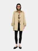 Midi Padded Cotton Jacket with Square Print – Khaki