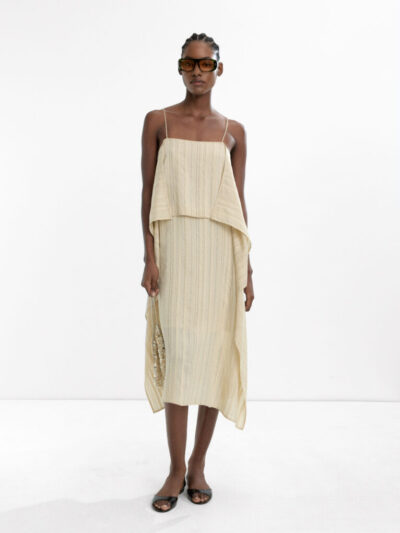 Striped Ruffle Strap Midi Dress