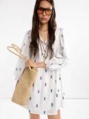 White Embroidered Cotton Puff Sleeve Dress