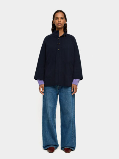 High-Neck Buckle Poncho Black