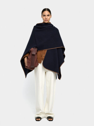 Grey Wool-Blend Buckle Poncho