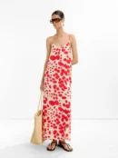 Printed Strap V-Neck Slit Maxi Dress