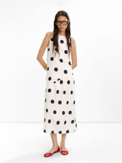 Polka Dot Ruched Diagonal Maxi Dress