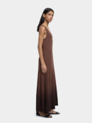 Ribbed Stud-Neck A-Line Maxi Dress – Brown
