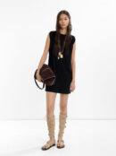 Black Draped Shoulder Cotton Mini Dress