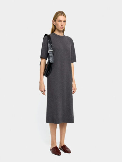 Gray Knit Ribbed Midi Dress