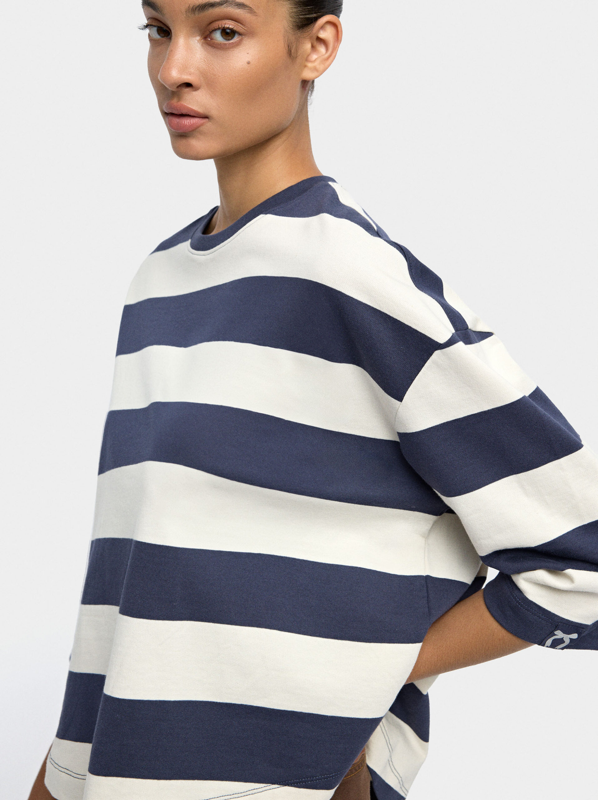 100% Cotton Striped 3/4 Sleeve T-Shirt – Grey