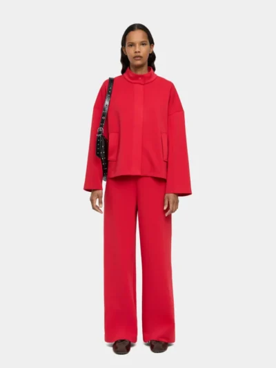 Light Cotton High-Neck Jacket – Red