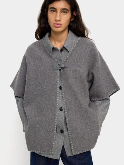 Contrasting Seam Knit Poncho – Dark Blue