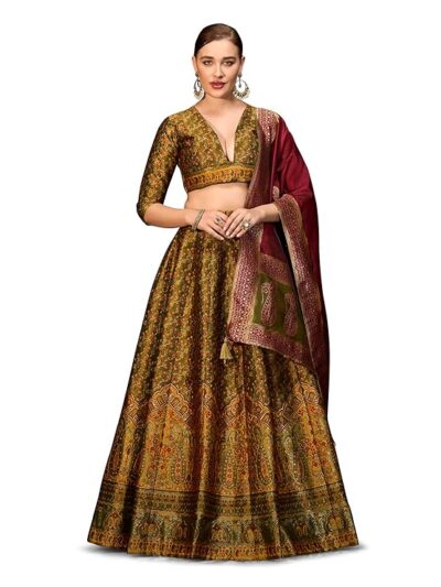 PURVAJA Women's Kanjiwaram Semi-Stitched Lehenga choli