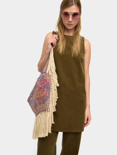 Khaki Cotton Corduroy Mini Dress