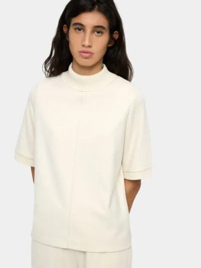High-Neck Cotton Structured Tee – White