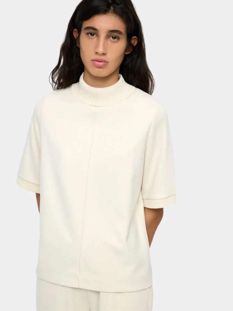 High-Neck Cotton Structured Tee – White