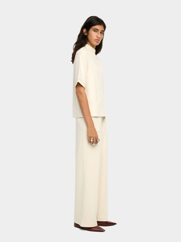 High-Neck Cotton Structured Tee – White - Image 3