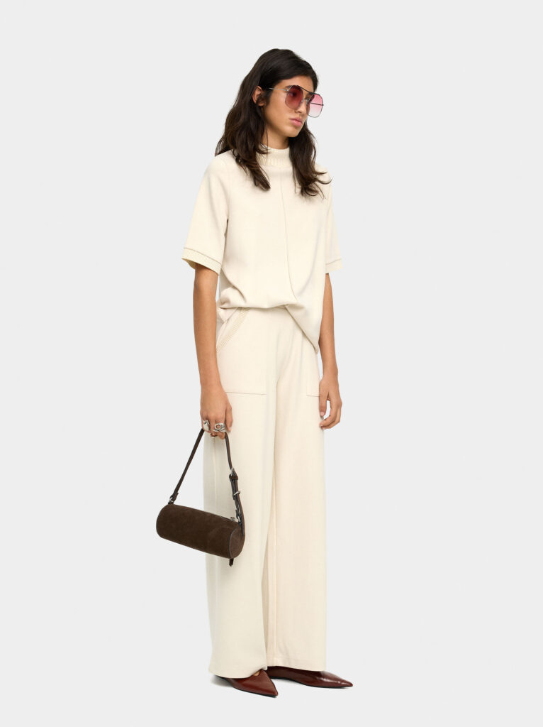 High-Neck Cotton Structured Tee – White - Image 2