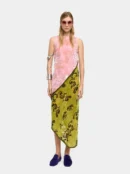 Jacquard Leaf-Pattern Asymmetric Maxi Dress – Pink