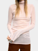 Semi-Sheer Cotton Knit Long Sweater – Pink