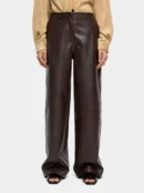 Crackle Faux Leather Straight Trousers – Brown