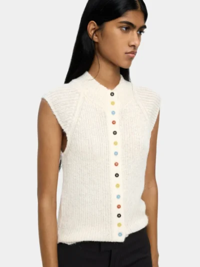 Ribbed Wool-Blend Buttoned Waistcoat – Ecru