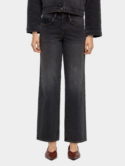 Washed Effect Denim Trousers – Black