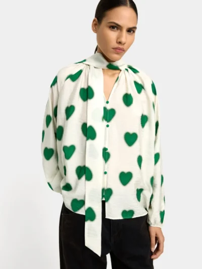 Crinkled Heart-Print Blouse – Multi