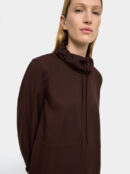 High-Neck Drawstring Sweatshirt-Style Blouse – Brown